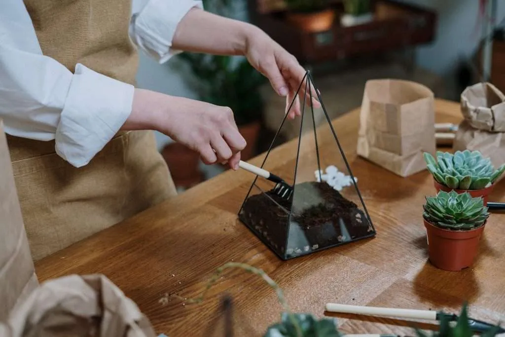Adding the right soil is also important in creating your DIY Florarium. 