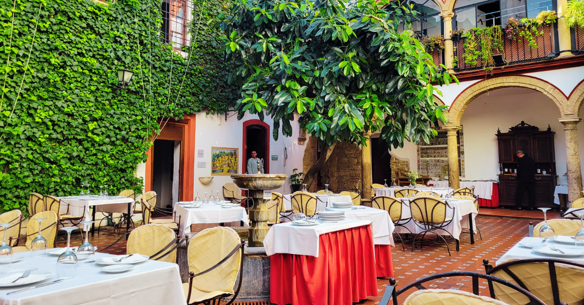 The balconies of Cordoba can be found in the courtyards of elegant restaurants.